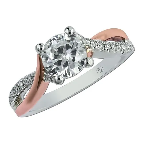 14K White and Rose Gold Cross Over Engagement Ring Mounting Les Olson Jewelers Palm Harbor, FL