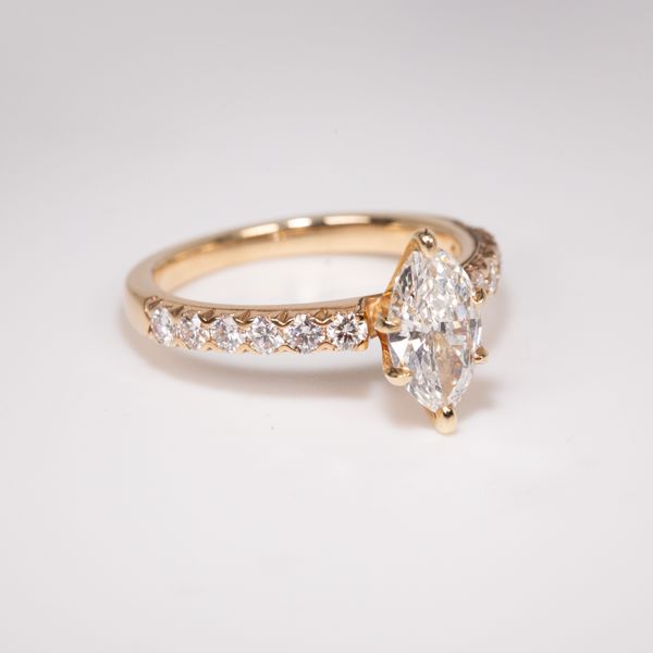 14K Yellow Gold Marquis Engagement Ring with Diamond Accented Image 2 Les Olson Jewelers Palm Harbor, FL
