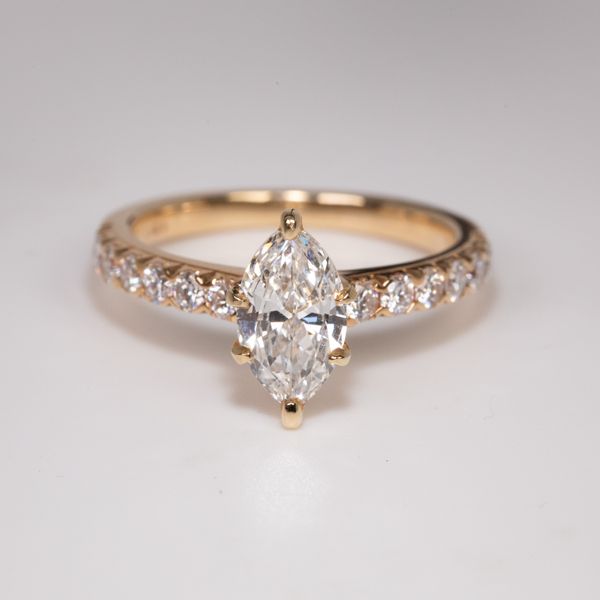 14K Yellow Gold Marquis Engagement Ring with Diamond Accented Les Olson Jewelers Palm Harbor, FL