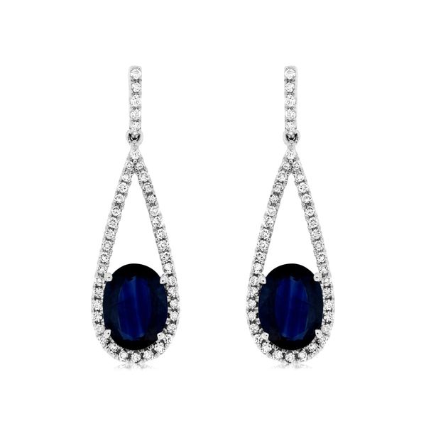 14K White Gold Blue Sapphire and Diamond Dangle Earrings Les Olson Jewelers Palm Harbor, FL
