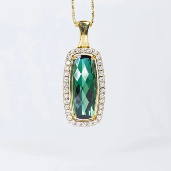 18K Two-Tone Gold Steven Avery Tourmaline and Diamond Pendant Les Olson Jewelers Palm Harbor, FL