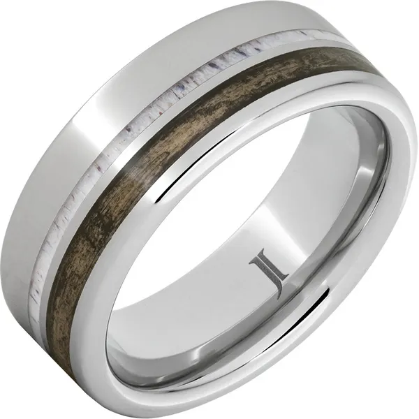 Serinium Band w/ Oak Bourbon Barrel Inlay and Deer Antler Inlay Les Olson Jewelers Palm Harbor, FL