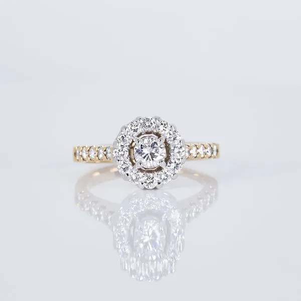 14K Yellow Gold Diamond Engagement Ring with Halo Les Olson Jewelers Palm Harbor, FL