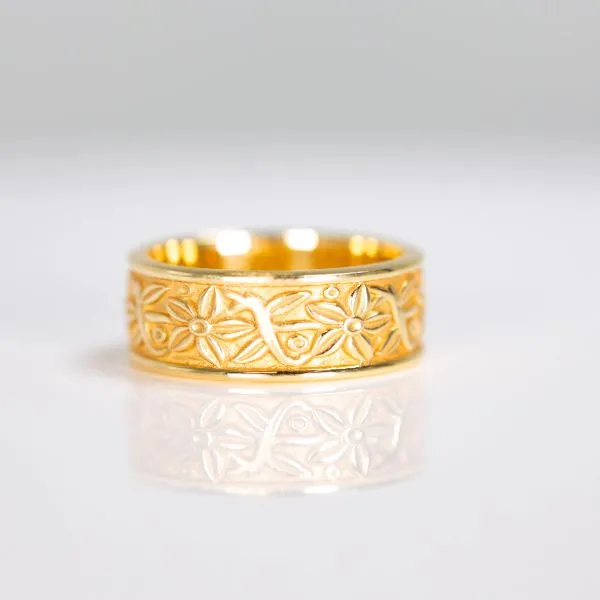 14K Yellow Gold Floral Wedding Band Les Olson Jewelers Palm Harbor, FL