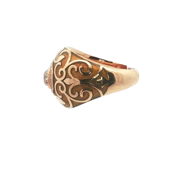 GOLDEN ENAMEL RING WITH A GOLD SWIRL DESIGN, AND AN  0.72CT OLD MINE CUT DIAMOND Image 2 Lester Martin Dresher, PA