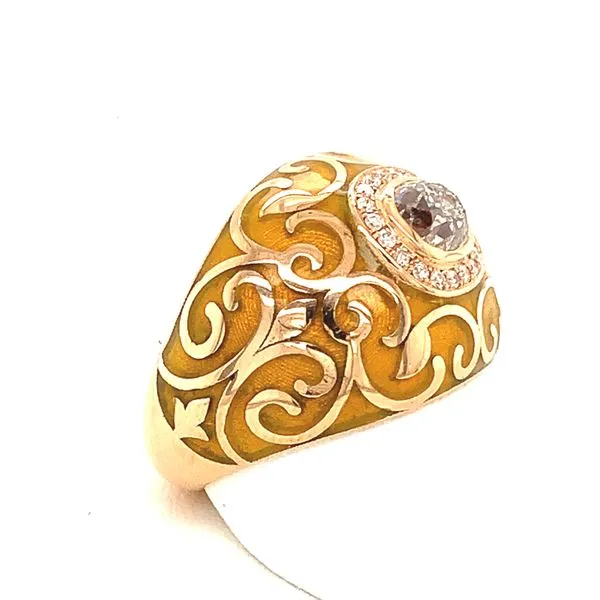 GOLDEN ENAMEL RING WITH A GOLD SWIRL DESIGN, AND AN  0.72CT OLD MINE CUT DIAMOND Image 3 Lester Martin Dresher, PA