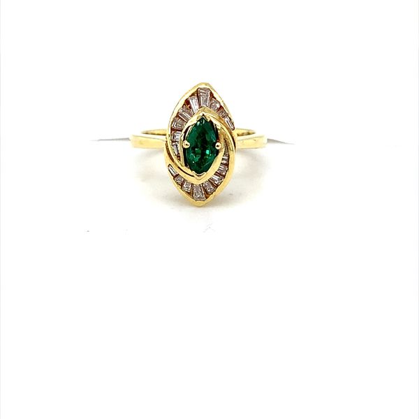 18K 0.50CT MARQUIS EMERALD FASHION RING SURROUNDED BY 0.50CTW DIAMONDS Lester Martin Dresher, PA