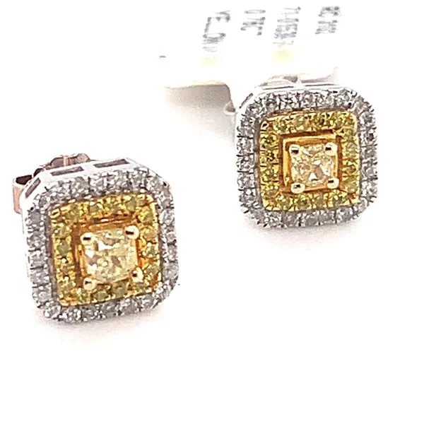 0.75CT YELLOW AND WHITE DIAMOND STUD EARRINGS Lester Martin Dresher, PA