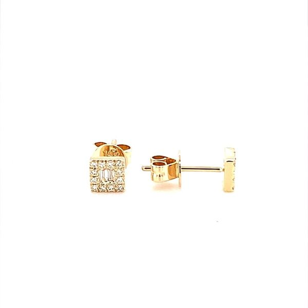0.13CT STUD EARRINGS WITH BAGUETTE AND ROUND DIAMONDS SET IN 14K YELLOW GOLD Image 2 Lester Martin Dresher, PA