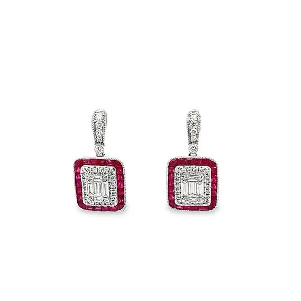 0.50CTW DIAMOND AND 1.28CTW RUBY DANGLE EARRINGS