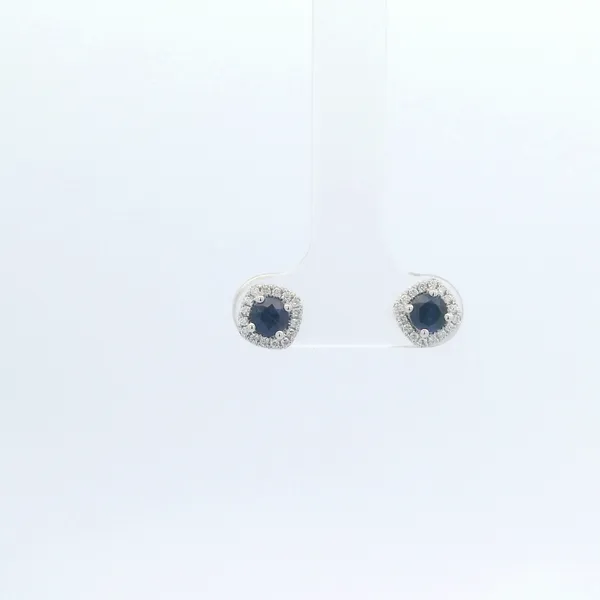 0.69CT SAPPHIRE AND 0.12CTW DIAMOND HALO POST EARRINGS Lester Martin Dresher, PA