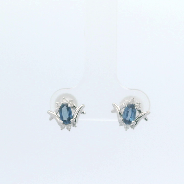 0.66CTW OVAL SAPPHIRE WITH 0.12CTW DIAMOND ACCENT POST EARRINGS Lester Martin Dresher, PA