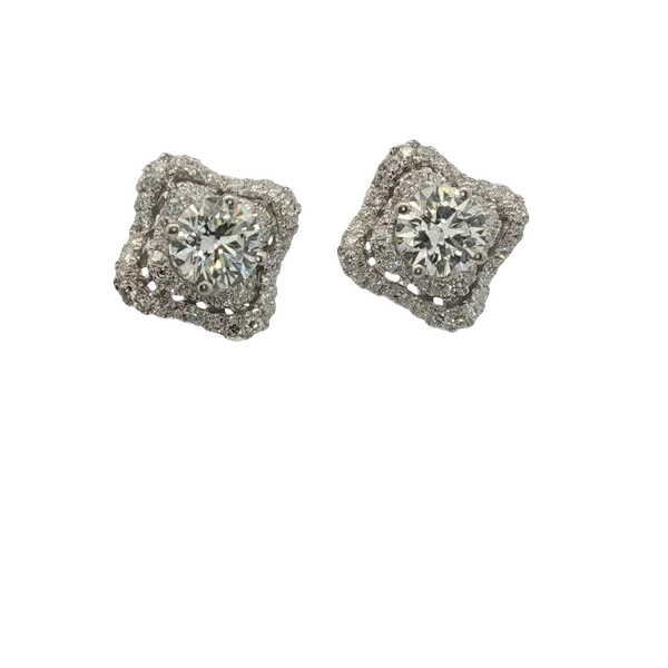 2.00CT TWT LAB GROWN DIAMOND OMEGA BACK EARRINGS WITH A NATURAL DIAMOND DOUBLE HALO SET IN 18K WHITE GOLD Lester Martin Dresher, PA
