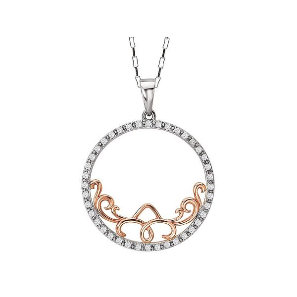 0.25CTW DIAMOND SCROLL DESIGN PENDANT IN 14K ROSE AND WHITE GOLD Lester Martin Dresher, PA