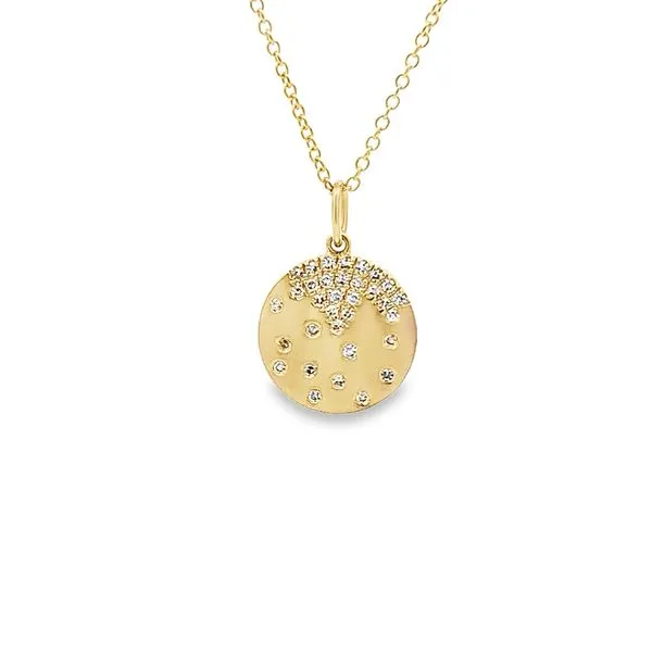 0.15CTW DIAMOND FLUSH SET SATIN FINISH DISC PENDANT Lester Martin Dresher, PA