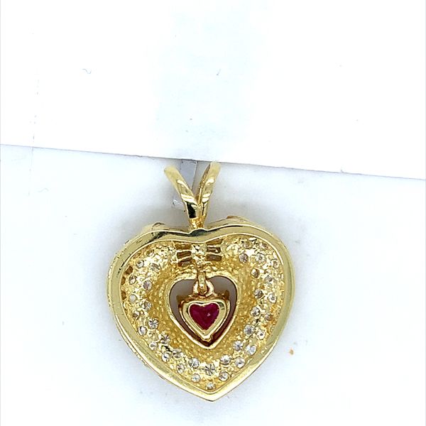 0.77CT HEART RUBY PENDANT SURROUNDED BY 1.29CTW ROUND AND BAGUETTE DIAMONDS Image 2 Lester Martin Dresher, PA