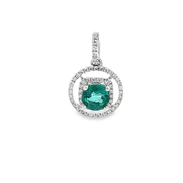 0.66CT EMERALD AND 0.20CTW DIAMOND HALO WITHIN A CIRCLE PENDANT Lester Martin Dresher, PA