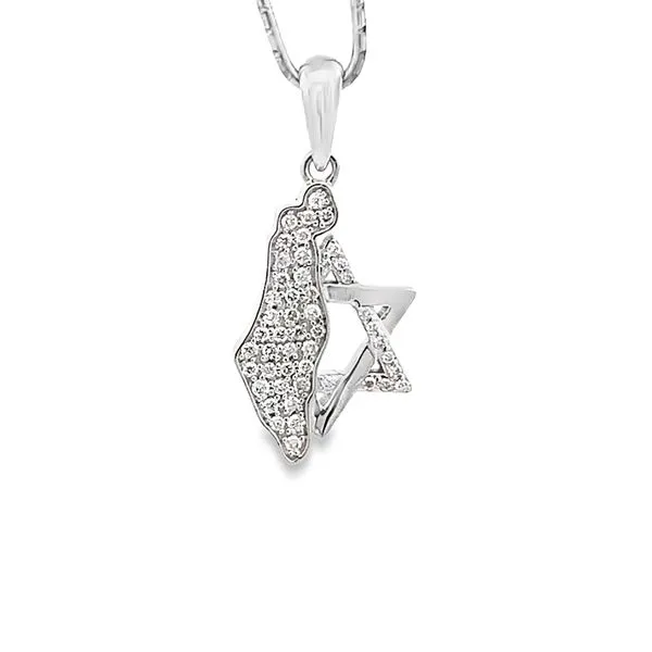 0.18CTW DIAMOND STATE OF ISRAEL AND STAR OF DAVID PENDANT...