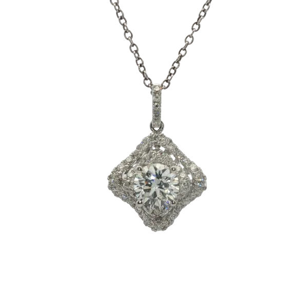1.01CT LAB GROWN DIAMOND PENDANT WITH A 0.53CT TW NATURAL DIAMOND DOUBLE HALO AND BAIL SET IN 18K WHITE GOLD Lester Martin Dresher, PA