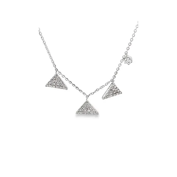 0.24CTW DIAMOND NECKLACE WITH THREE PAVE DANGLING TRIANGLES AND ONE SINGLE DIAMOND DANGLE  SET IN 18K WHITE GOLD Lester Martin Dresher, PA