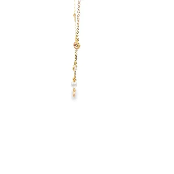 0.15CTW DIAMONDS AND THREE FRESH WATER PEARL DANGLE NECKLACE