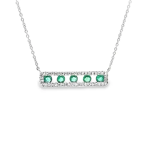 18\ 0.42CTW EMERALD AND 0.13CTW  DIAMOND BAR NECKLACE