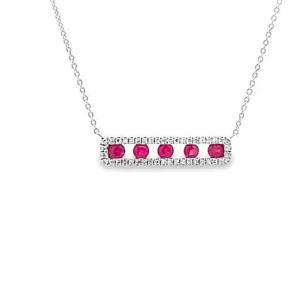 18\ 0.39CTW RUBY AND 0.13CTW  DIAMOND BAR NECKLACE