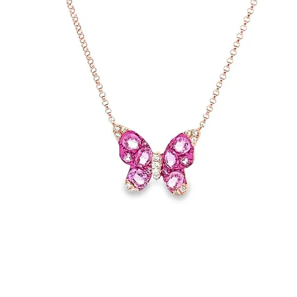 1.41CTW SAPPHIRE AND 0.07 DIAMOND BUTTERFLY NECKLACE