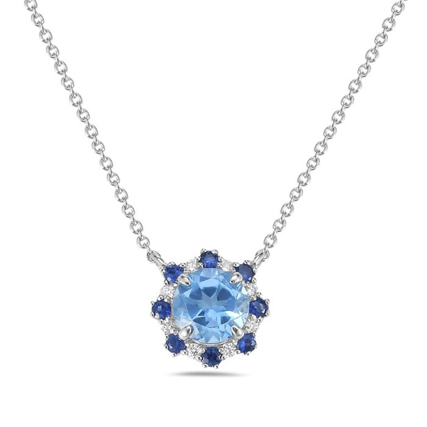 0.58CT LONDON BLUE TOPAZ, DIAMOND AND SAPPHIRE NECKLACE Lester Martin Dresher, PA