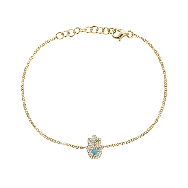 0.12CTW DIAMOND AND 0.05 TURQUISE HAMSA BRACELET Lester Martin Dresher, PA