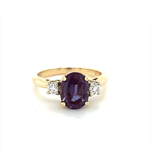 CREATED ALEXANDRITE RING WITH TWO CUBIC ZIRCONIUM ACCENTS Lester Martin Dresher, PA