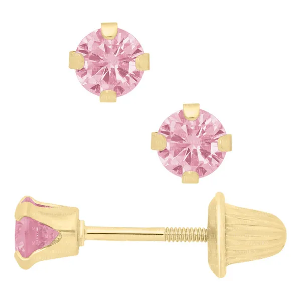 14K YELLOW GOLD PINK CZ SAFETY BACK EARRINGS Image 3 Lester Martin Dresher, PA