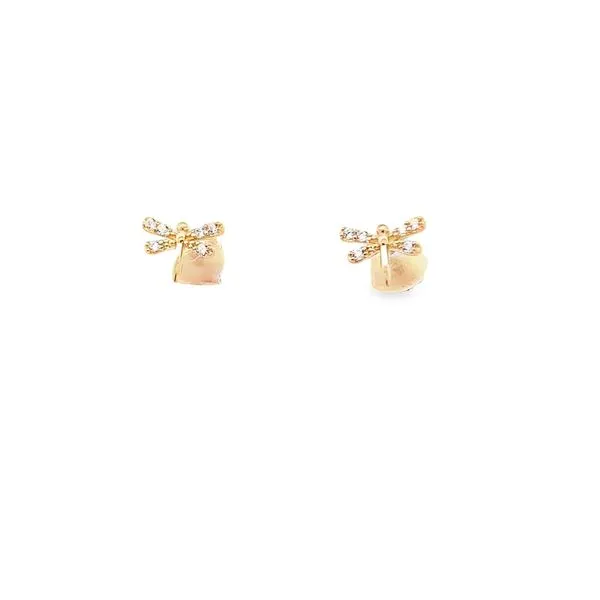 14K YELLOW GOLD CZ DRAGONFLY STUD EARRINGS WITH SAFETY BACK Image 2 Lester Martin Dresher, PA