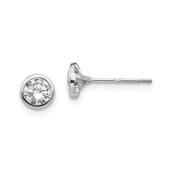 14K WHITE GOLD 5MM BEZEL SET CZ POST EARRINGS Image 2 Lester Martin Dresher, PA