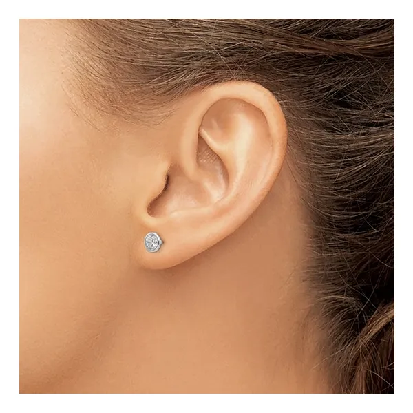 14K WHITE GOLD 5MM BEZEL SET CZ POST EARRINGS Image 3 Lester Martin Dresher, PA