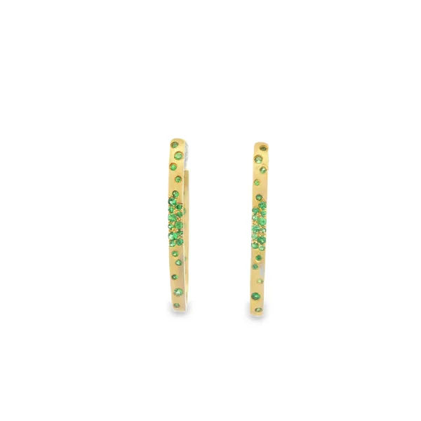1.01CTW TSAVORITE FLUSH SET OVAL 37X17MM INSIDE OUT HOOP EARRINGS Lester Martin Dresher, PA