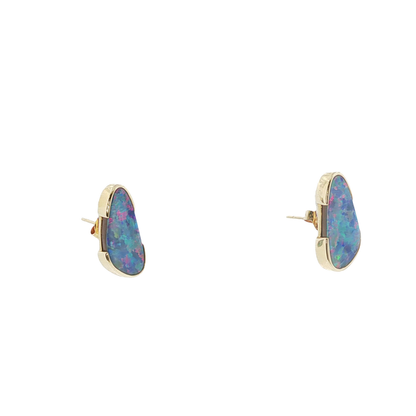 AUSTRIAN OPAL DOUBLET FREEFORM DOUBLE-BEZEL POST EARRINGS Image 2 Lester Martin Dresher, PA