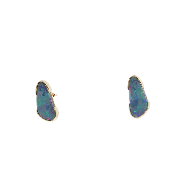 AUSTRIAN OPAL DOUBLET FREEFORM DOUBLE-BEZEL POST EARRINGS Lester Martin Dresher, PA