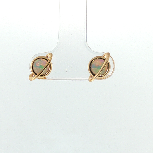 0.62CTW AUSTRALIAN OPAL SATURN STUD EARRINGS SET IN 14K GOLD Lester Martin Dresher, PA