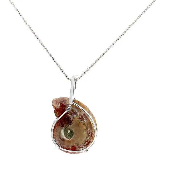 AMMONITE AND 0.12 DIAMOND SNAIL SHAPED PENDANT Image 3 Lester Martin Dresher, PA