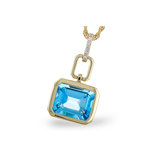 3.26CT EMERALD CUT BLUE TOPAZ PENDANT WITH 0.04CTW DIAMOND ACCENTS Lester Martin Dresher, PA