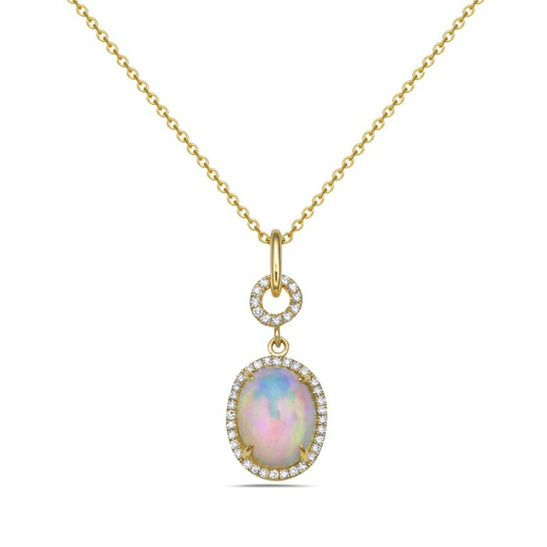 1.26CT OPAL AND 0.12CTW DIAMOND HALO PENDANT Lester Martin Dresher, PA
