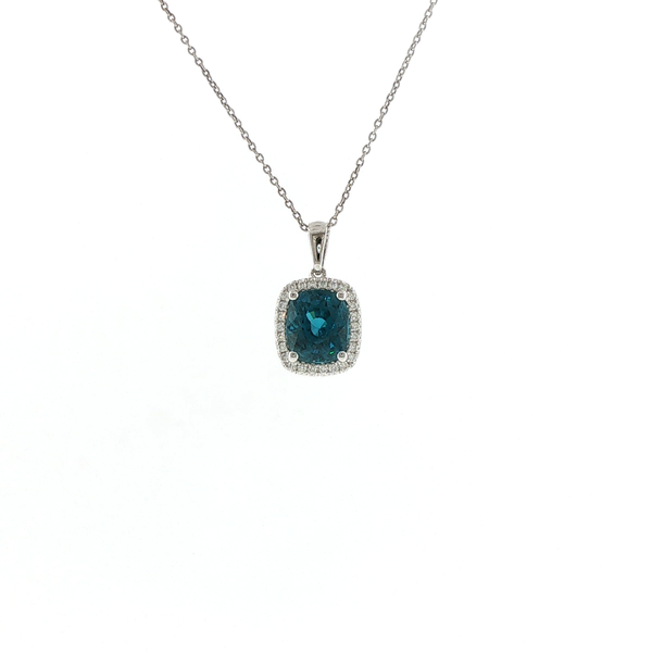 BLUE ZIRCON AND DIAMOND PENDANT Lester Martin Dresher, PA