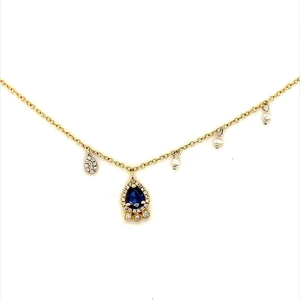 SAPPHIRE NECKLACE WITH DIAMOND AND PERAL ACCENTS Lester Martin Dresher, PA