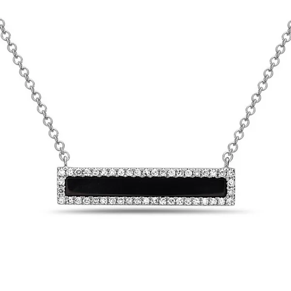 18\ 0.50CTW ONYX AND 0.10CTW  DIAMOND BAR NECKLACE