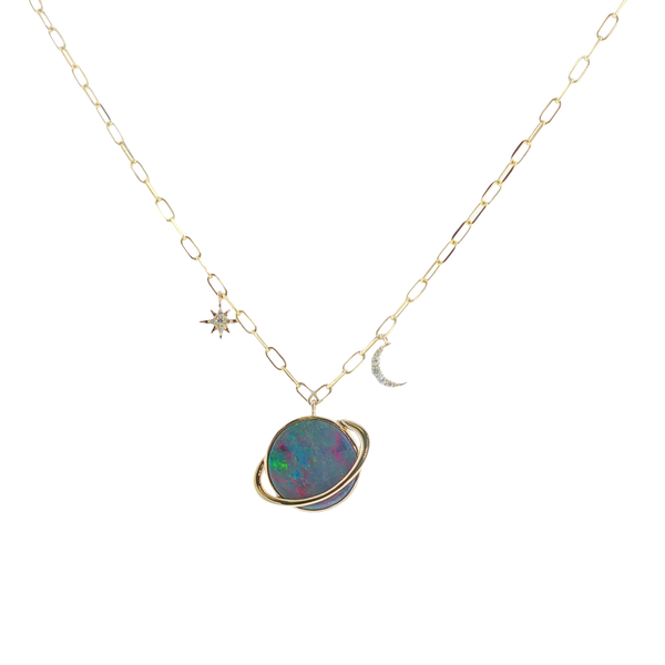 4.87CT AUSTRIAN OPAL DOUBLET SATURN NECKLACE Lester Martin Dresher, PA