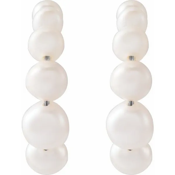 CULTURED WHITE FRESHWATER PEARL HOOP EARRINGS