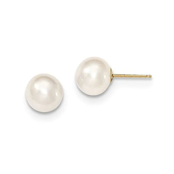 14K 8-9MM WHITE ROUND FW CULTURED PEARL STUD EARRINGS YEL...