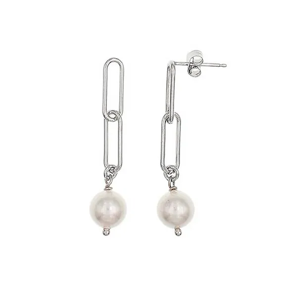 8MM PEARL PAPERCLIP LEVERBACK EARRINGS SET IN RHODIUM PLATTED STERLING SILVER Image 2 Lester Martin Dresher, PA