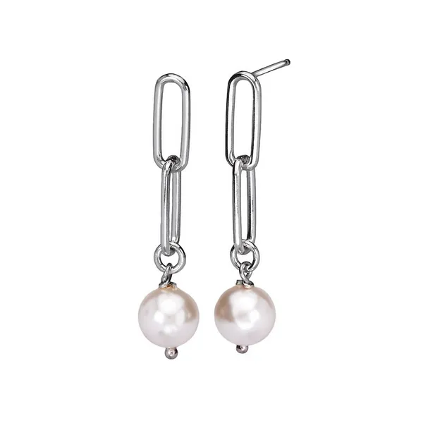 8MM PEARL PAPERCLIP LEVERBACK EARRINGS SET IN RHODIUM PLATTED STERLING SILVER Lester Martin Dresher, PA